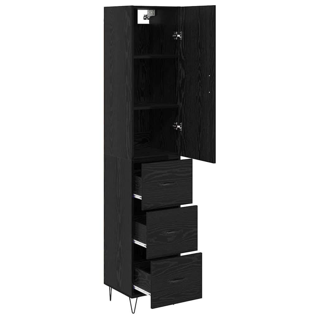 Highboard med skuffe Sort eg 34,5 x 34 x 90 cm Konstrueret træ