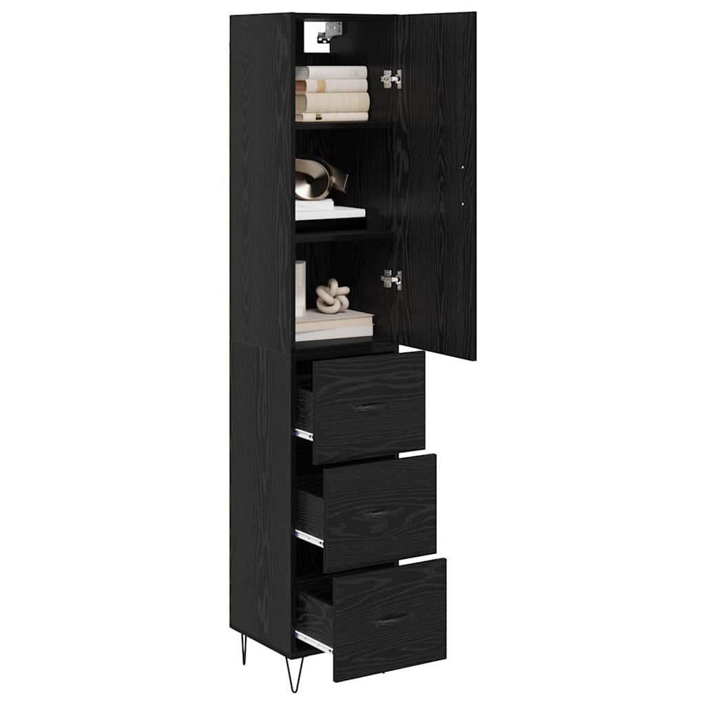 Highboard med skuffe Sort eg 34,5 x 34 x 90 cm Konstrueret træ
