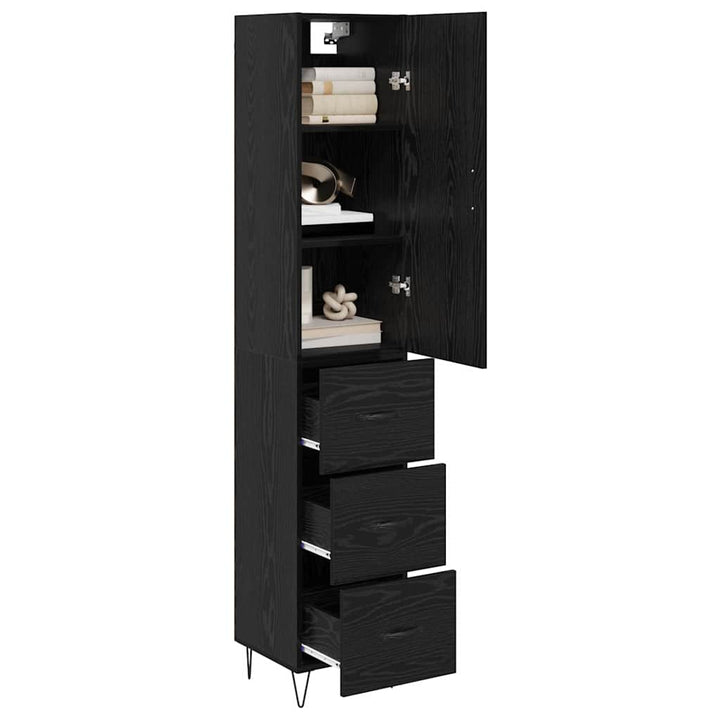 Highboard med skuffe Sort eg 34,5 x 34 x 90 cm Konstrueret træ