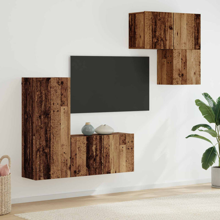 TV-skab Vægmonteret 4 pcs Gammelt træ Konstrueret træ