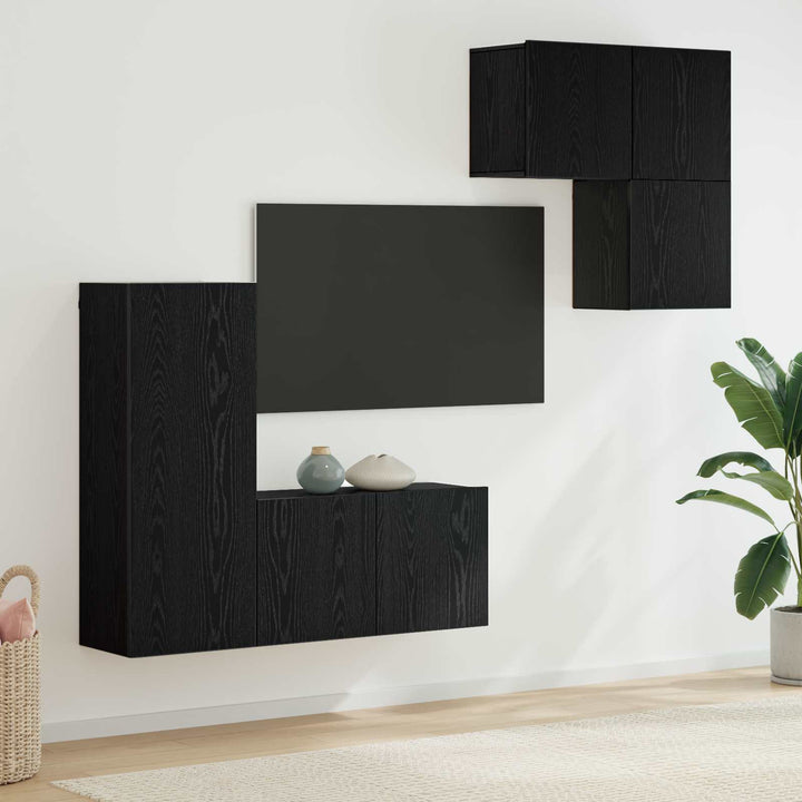 TV-skab Vægmonteret 4 pcs Sort eg Konstrueret træ