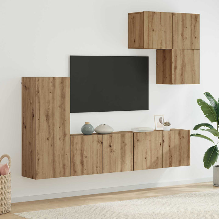 TV Væg Enhed 5 pcs Artisan Egetræ Konstrueret træ