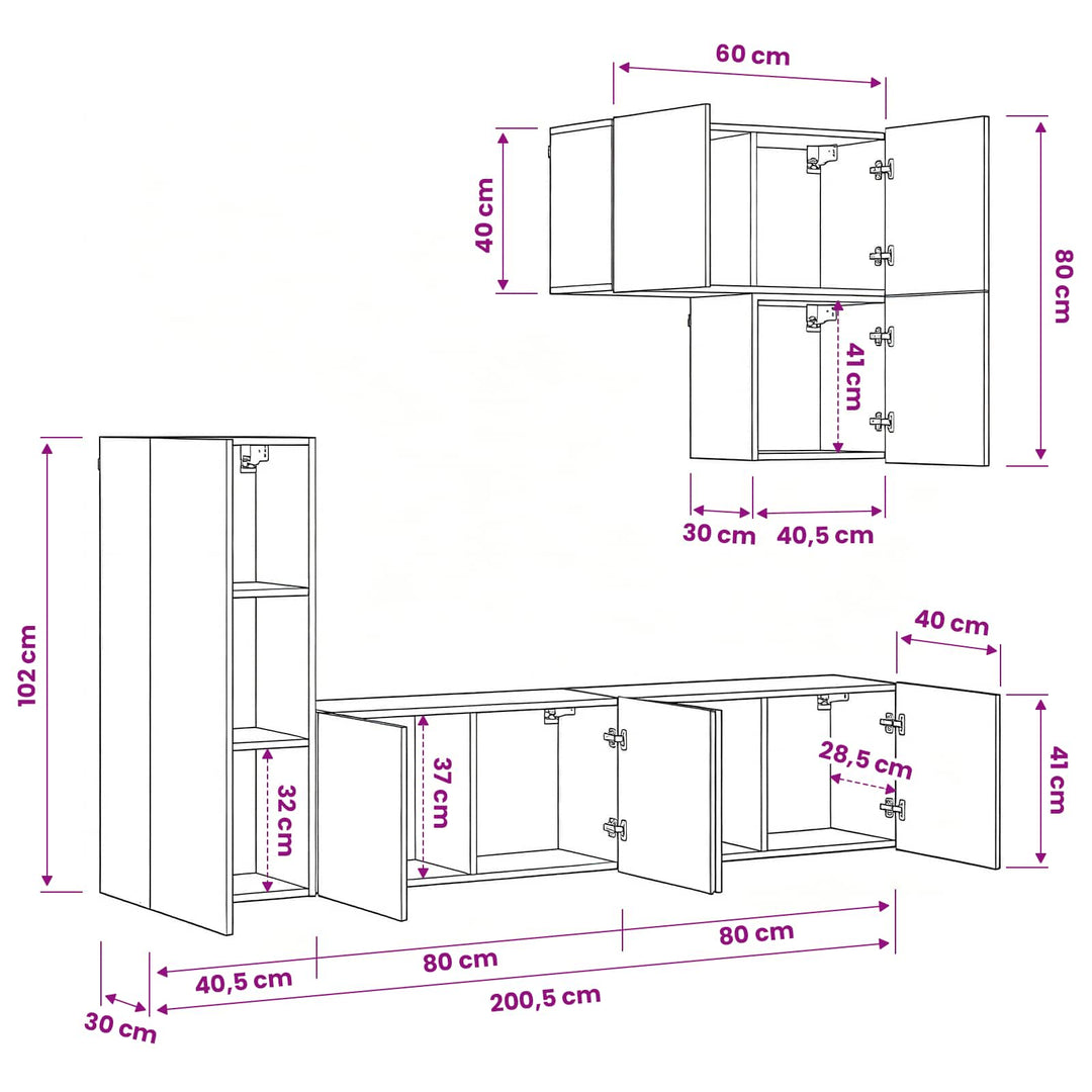 TV Væg Enhed 5 stk. Artisan Egetræ Konstrueret træ