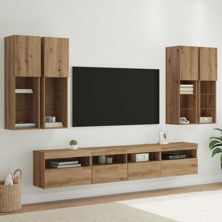 TV Væghængt Skabssæt med LED-lys 7 pcs artisan eg