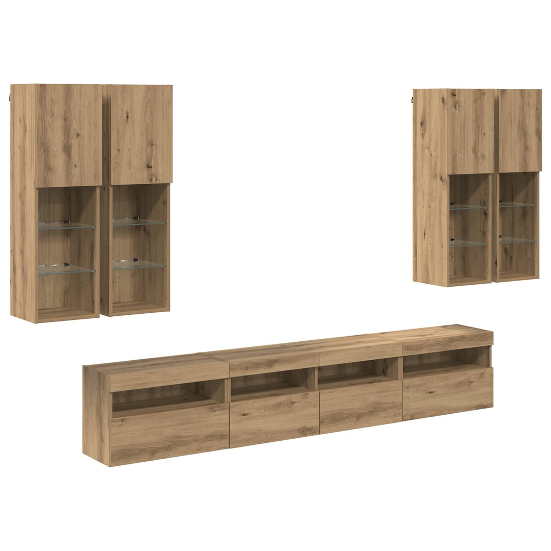 TV Væghængt Skabssæt med LED-lys 7 pcs artisan eg