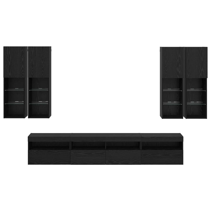TV Væghængt Skabssæt med LED-lys 7 pcs Sort eg 100 x 30 x 40 cm