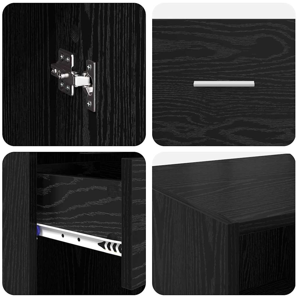 Highboard med skuffe Sort eg 50 x 42,5 x 225 cm Konstrueret træ