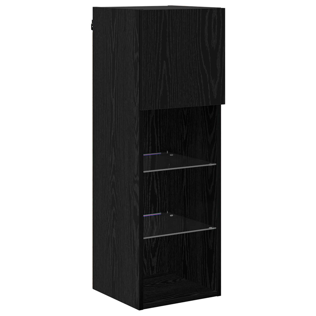 TV Væghylder med LED -strimmellys 4 pcs Sort eg Konstrueret træ
