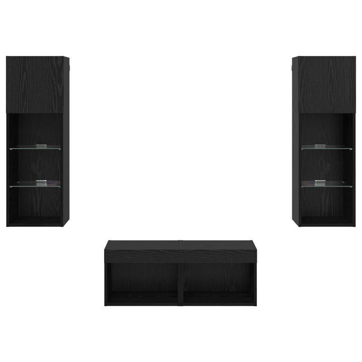 TV Væghylder med LED -strimmellys 4 pcs Sort eg Konstrueret træ