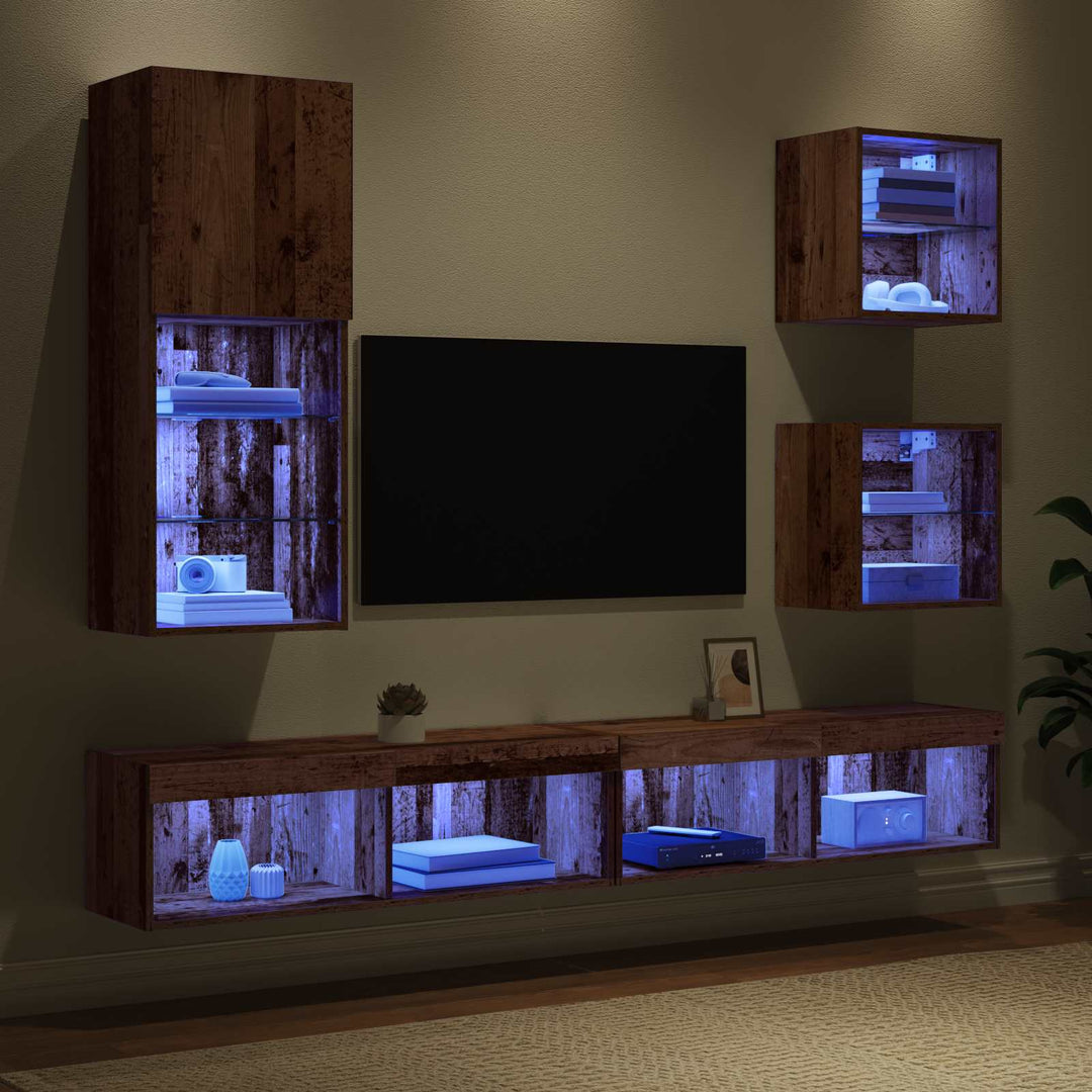TV vægenheder med LED 5 pcs Gammelt træ Konstrueret træ