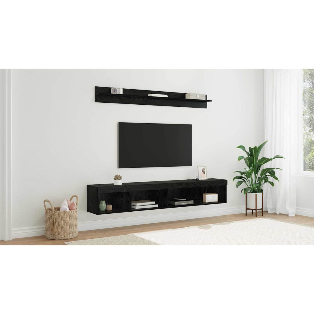 Tv vægskab sæt med LED 5 pcs Sort eg Konstrueret træ