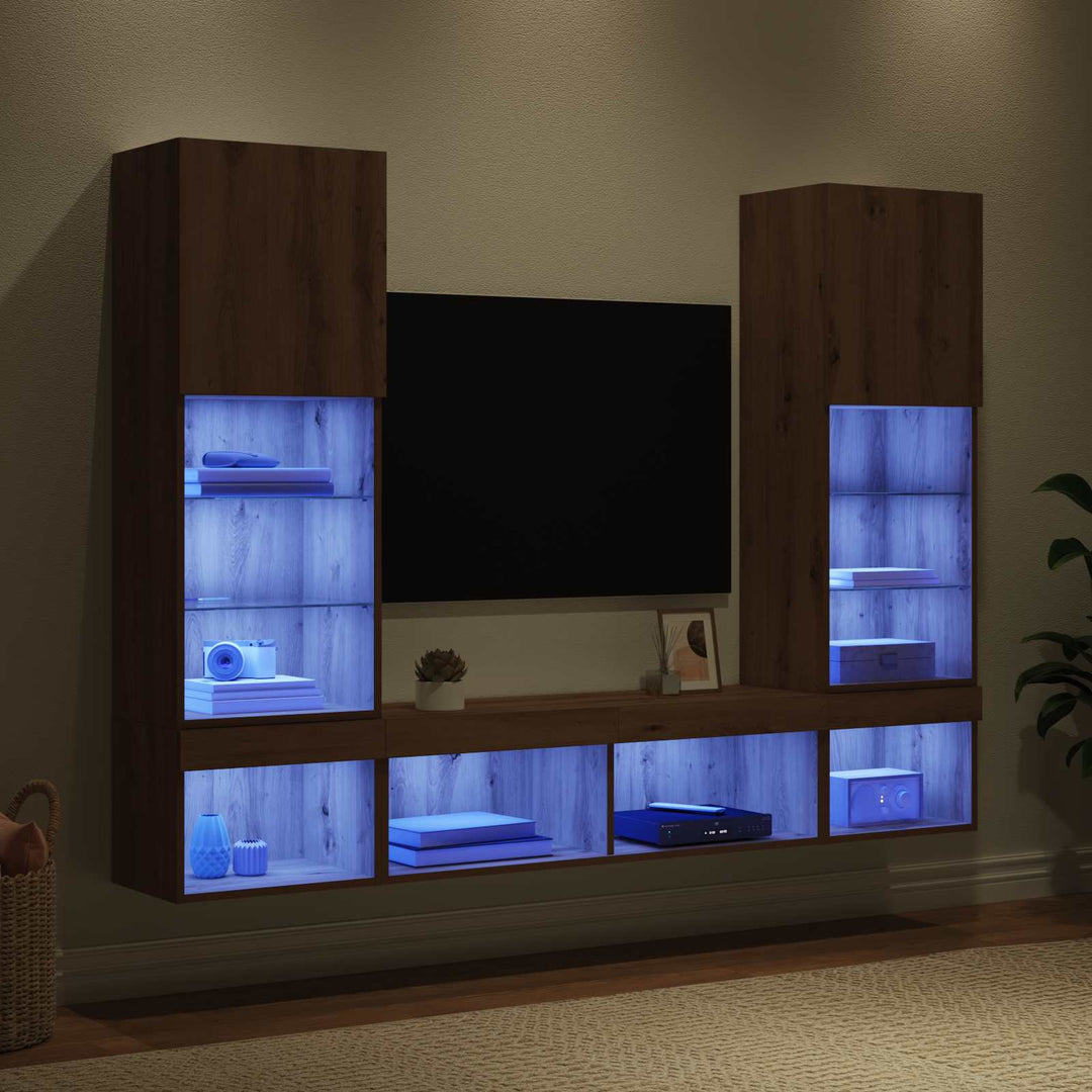 TV vægenheder med LED 5 pcs Artisan Egetræ Konstrueret træ