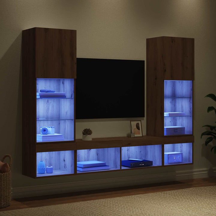 TV vægenheder med LED 5 pcs Artisan Egetræ Konstrueret træ