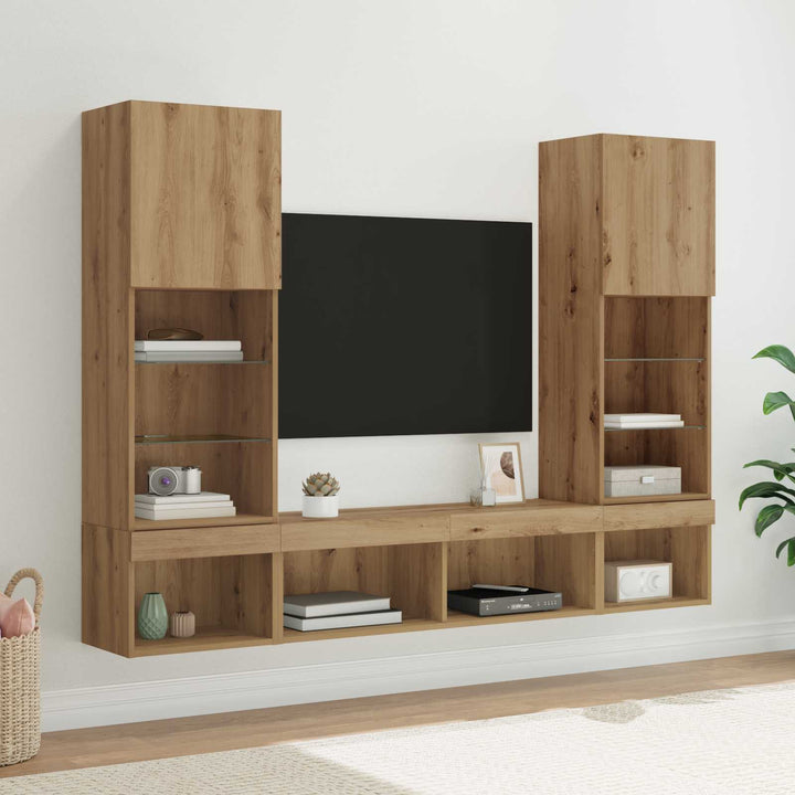 TV vægenheder med LED 5 pcs Artisan Egetræ Konstrueret træ
