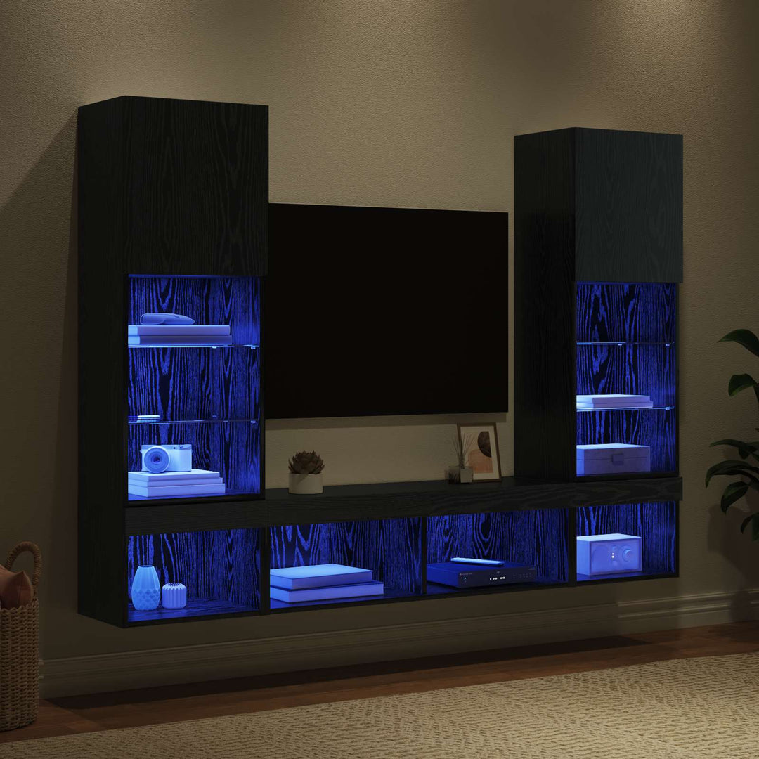 TV vægenheder med LED 5 pcs 40,5 x 30 x 102 cm Sort eg