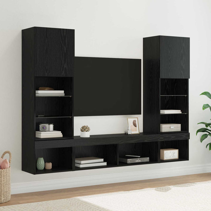 TV vægenheder med LED 5 pcs 40,5 x 30 x 102 cm Sort eg