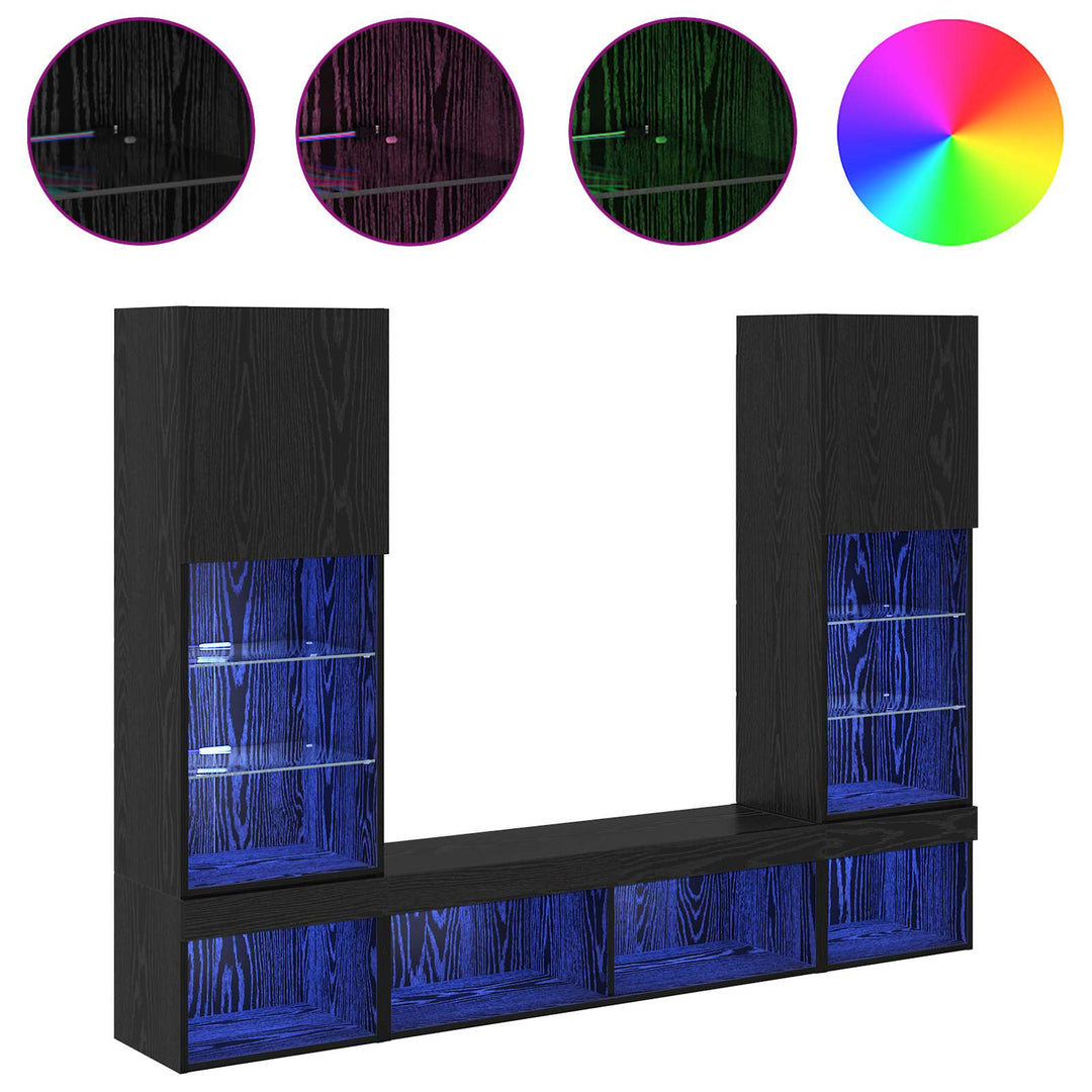 TV vægenheder med LED 5 pcs 40,5 x 30 x 102 cm Sort eg