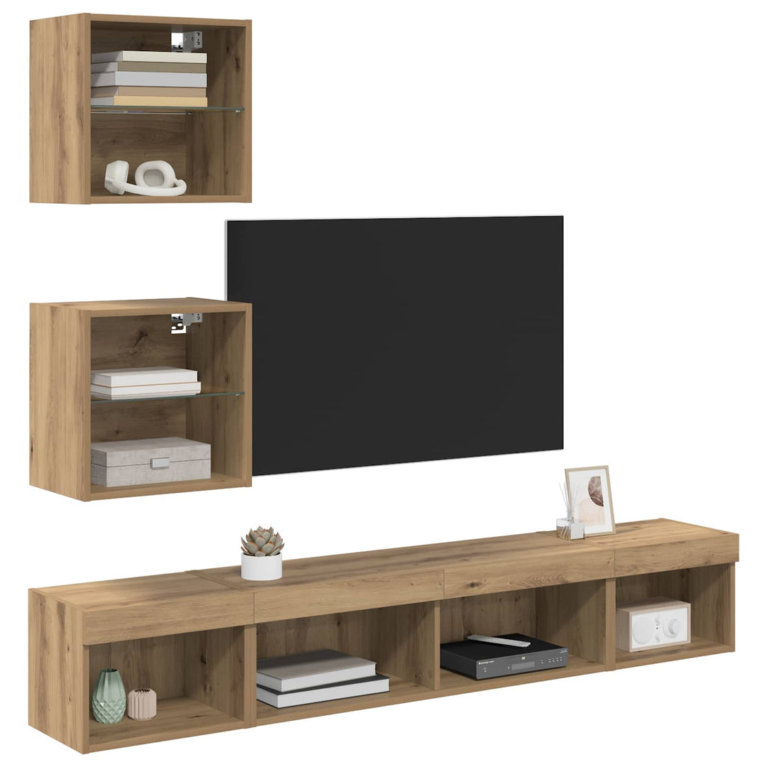 TV vægenheder med LED 5 pcs Artisan Egetræ Konstrueret træ