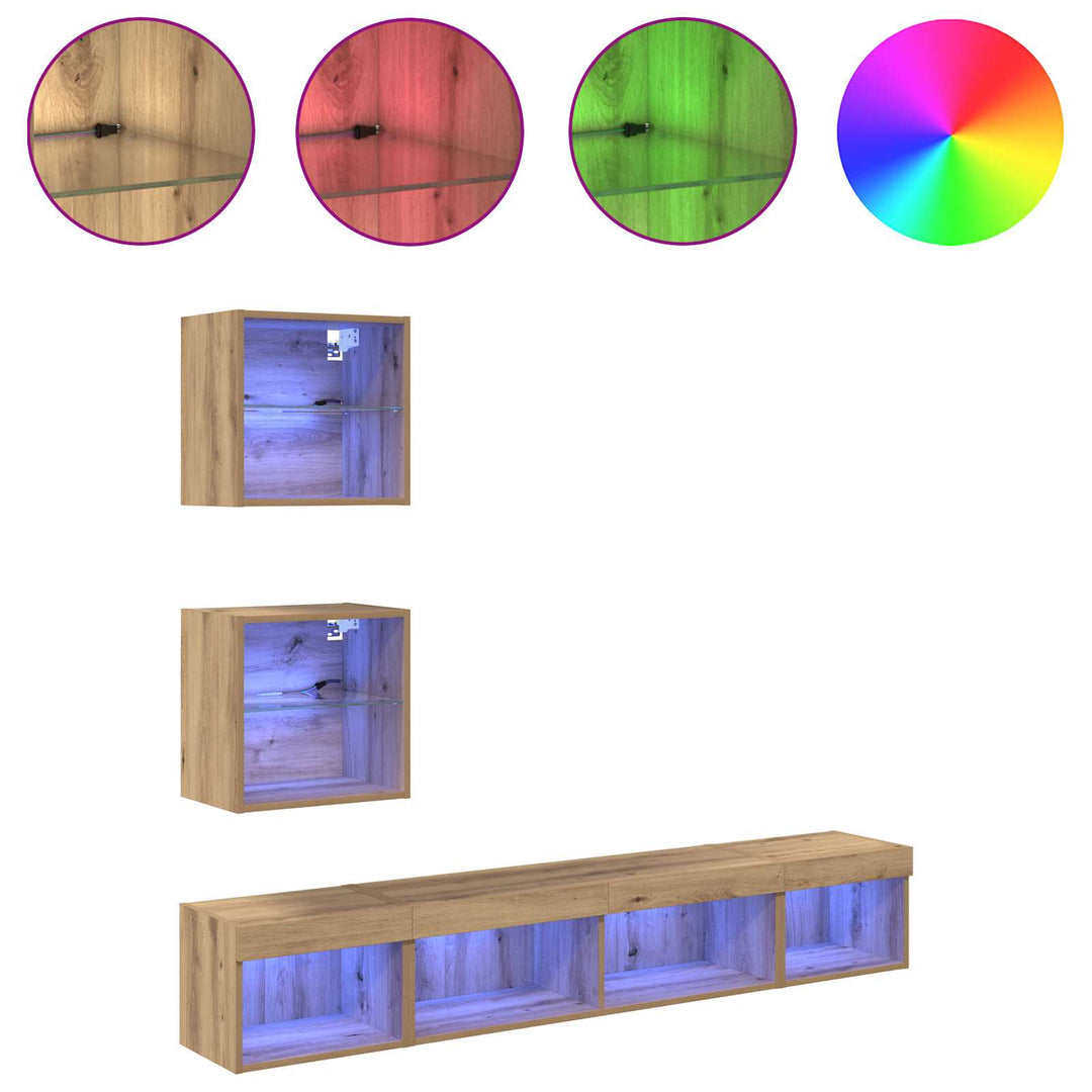 TV vægenheder med LED 5 pcs Artisan Egetræ Konstrueret træ