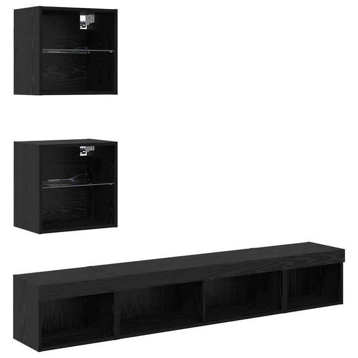 TV vægenheder med LED med LED 5 pcs Sort eg Konstrueret træ