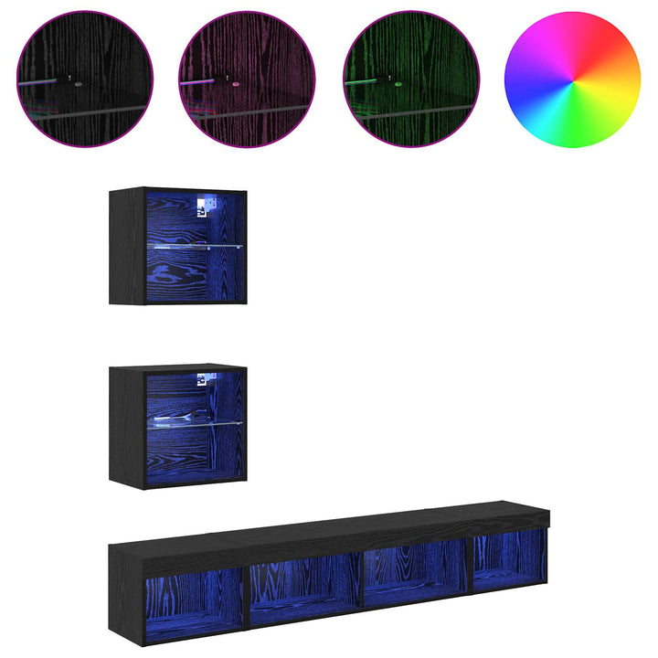 TV vægenheder med LED med LED 5 pcs Sort eg Konstrueret træ