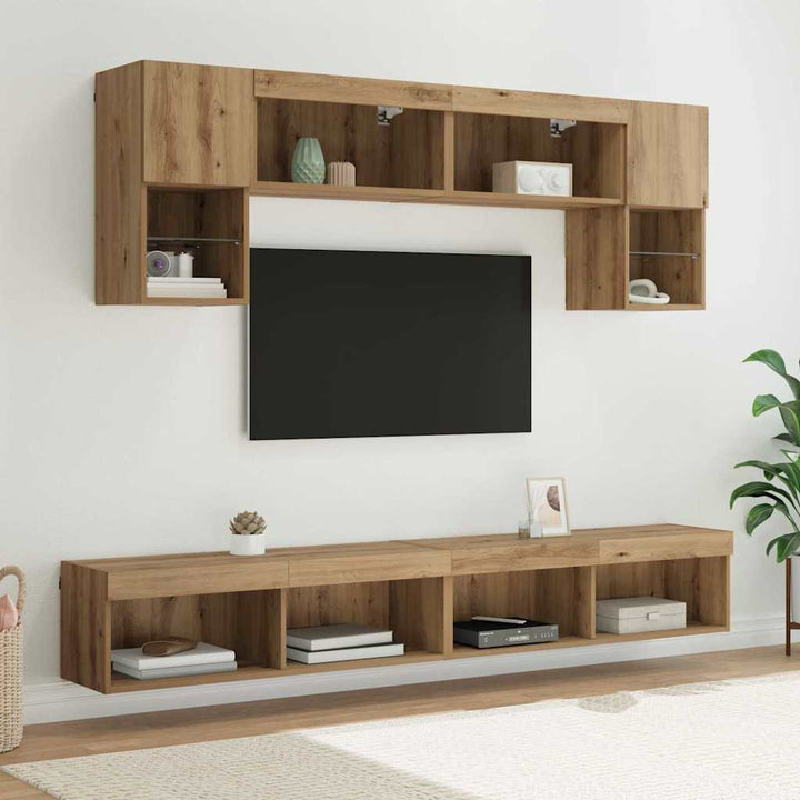 TV vægenheder med LED 6 pcs Artisan Egetræ Konstrueret træ
