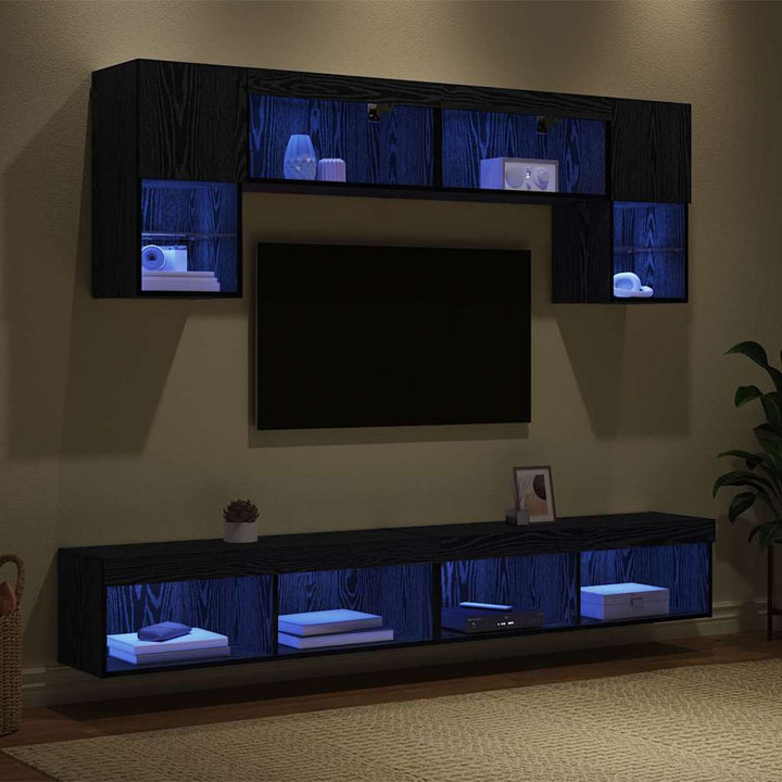 TV vægenheder med LED 6 pcs Sort eg Konstrueret træ