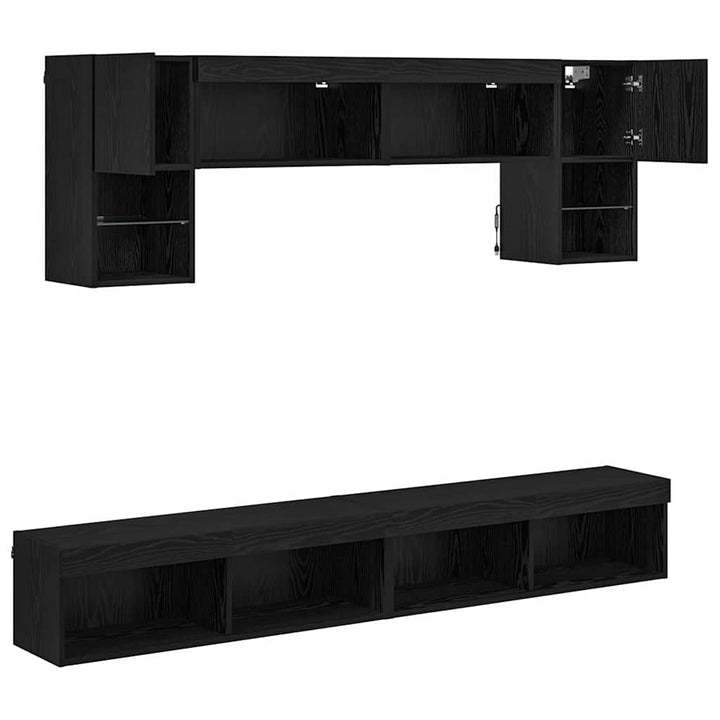 TV vægenheder med LED 6 pcs Sort eg Konstrueret træ