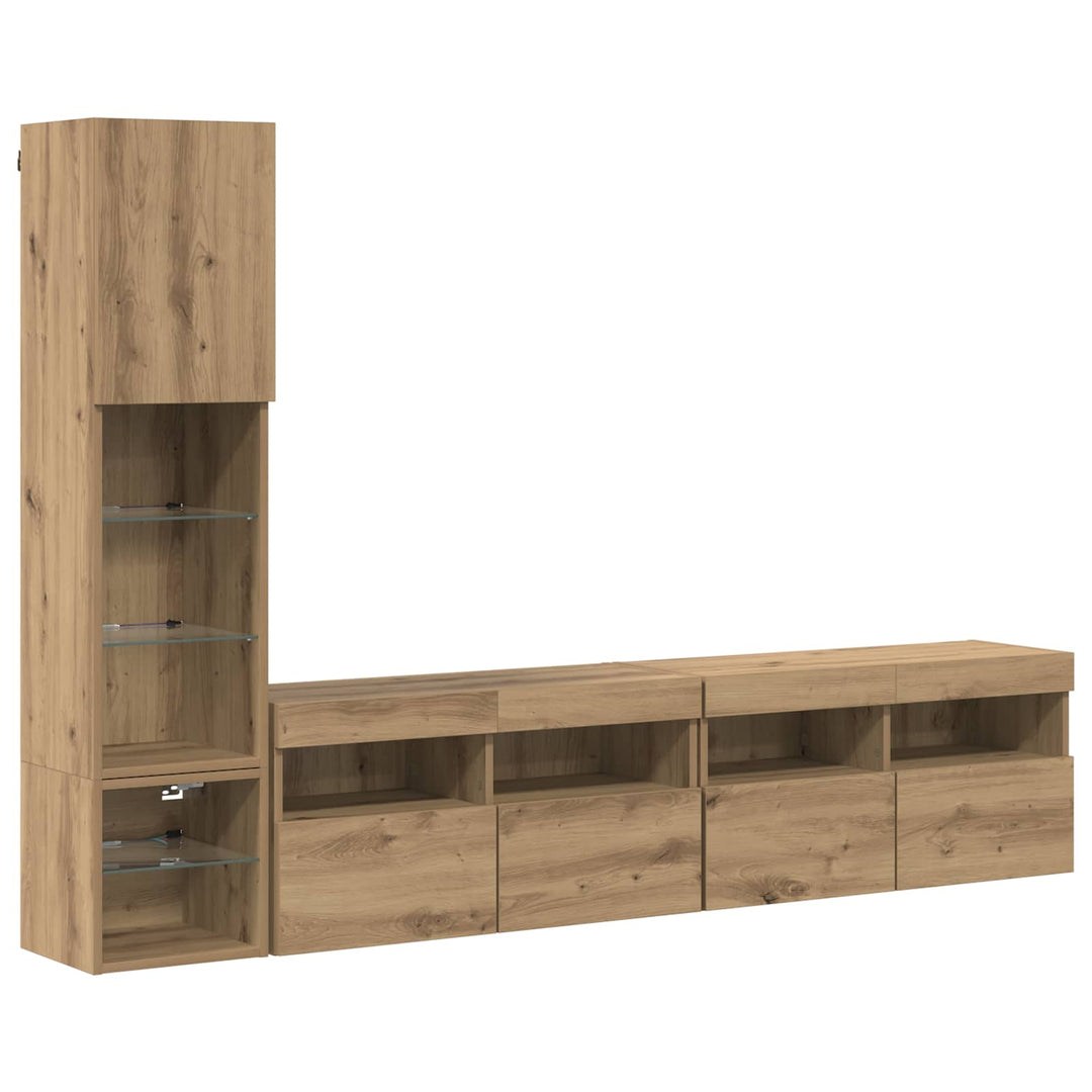 TV Væg Enhed 4 pcs Artisan Egetræ Konstrueret træ