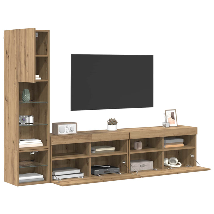 TV Væg Enhed 4 pcs Artisan Egetræ Konstrueret træ
