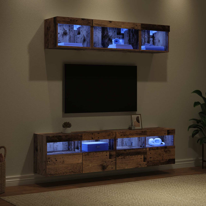 TV vægenheder med LED med LED 5 pcs Gammelt træ 80 x 30 x 40 cm