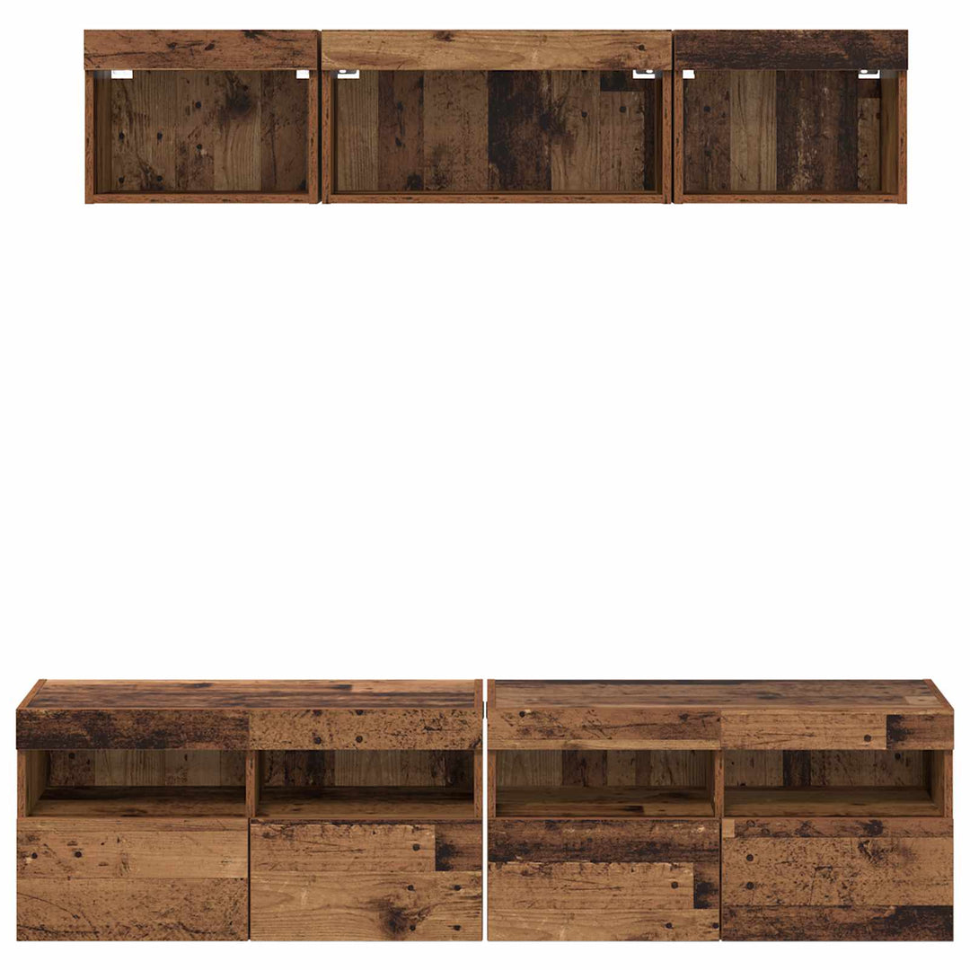 TV vægenheder med LED med LED 5 pcs Gammelt træ 80 x 30 x 40 cm