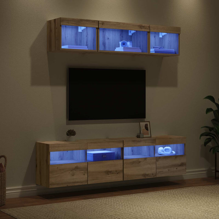 TV vægenheder med LED 5 pcs Artisan Egetræ Konstrueret træ