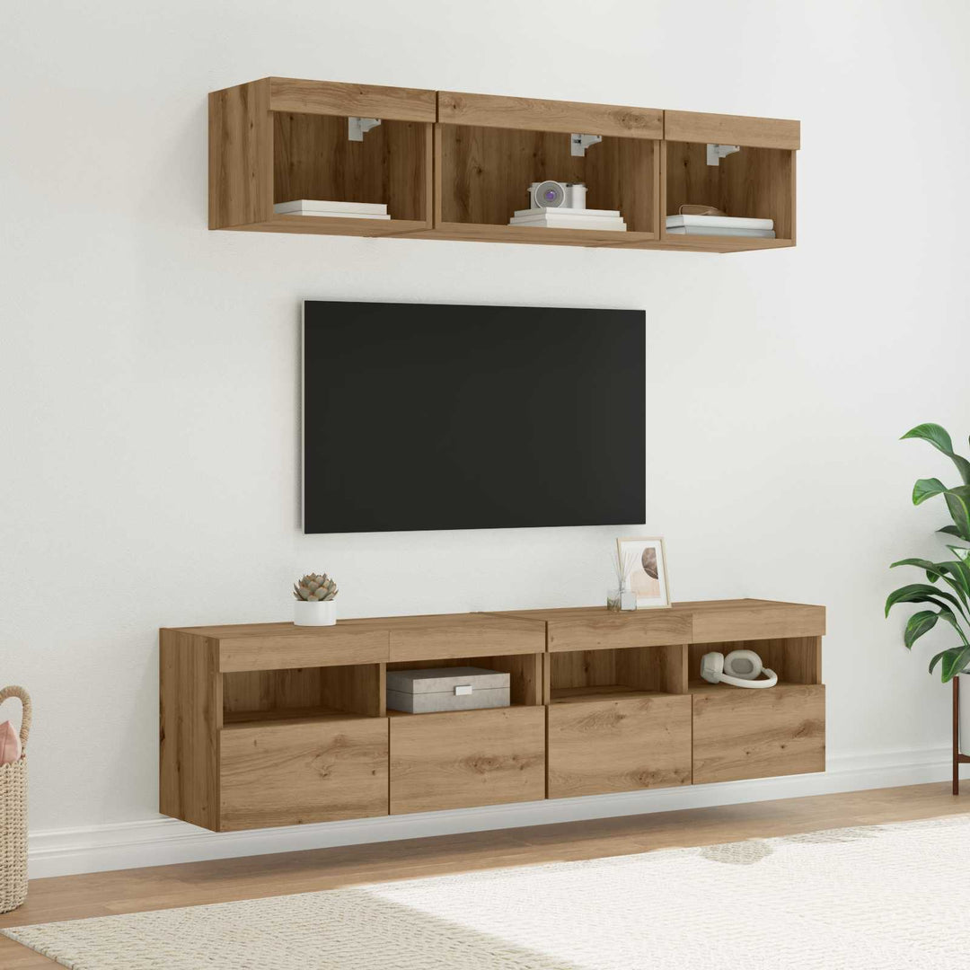 TV vægenheder med LED 5 pcs Artisan Egetræ Konstrueret træ