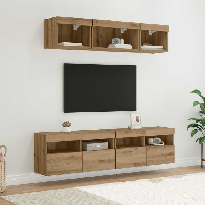 TV vægenheder med LED 5 pcs Artisan Egetræ Konstrueret træ
