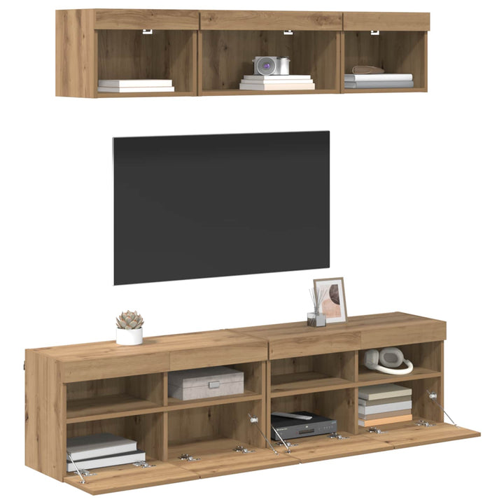 TV vægenheder med LED 5 pcs Artisan Egetræ Konstrueret træ
