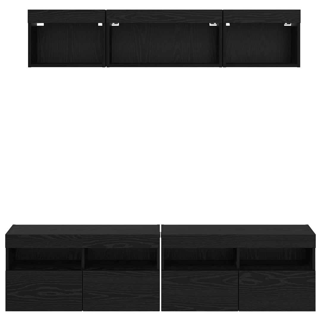 TV vægenheder med LED med LED 5 pcs Sort eg 80 x 30 x 40 cm