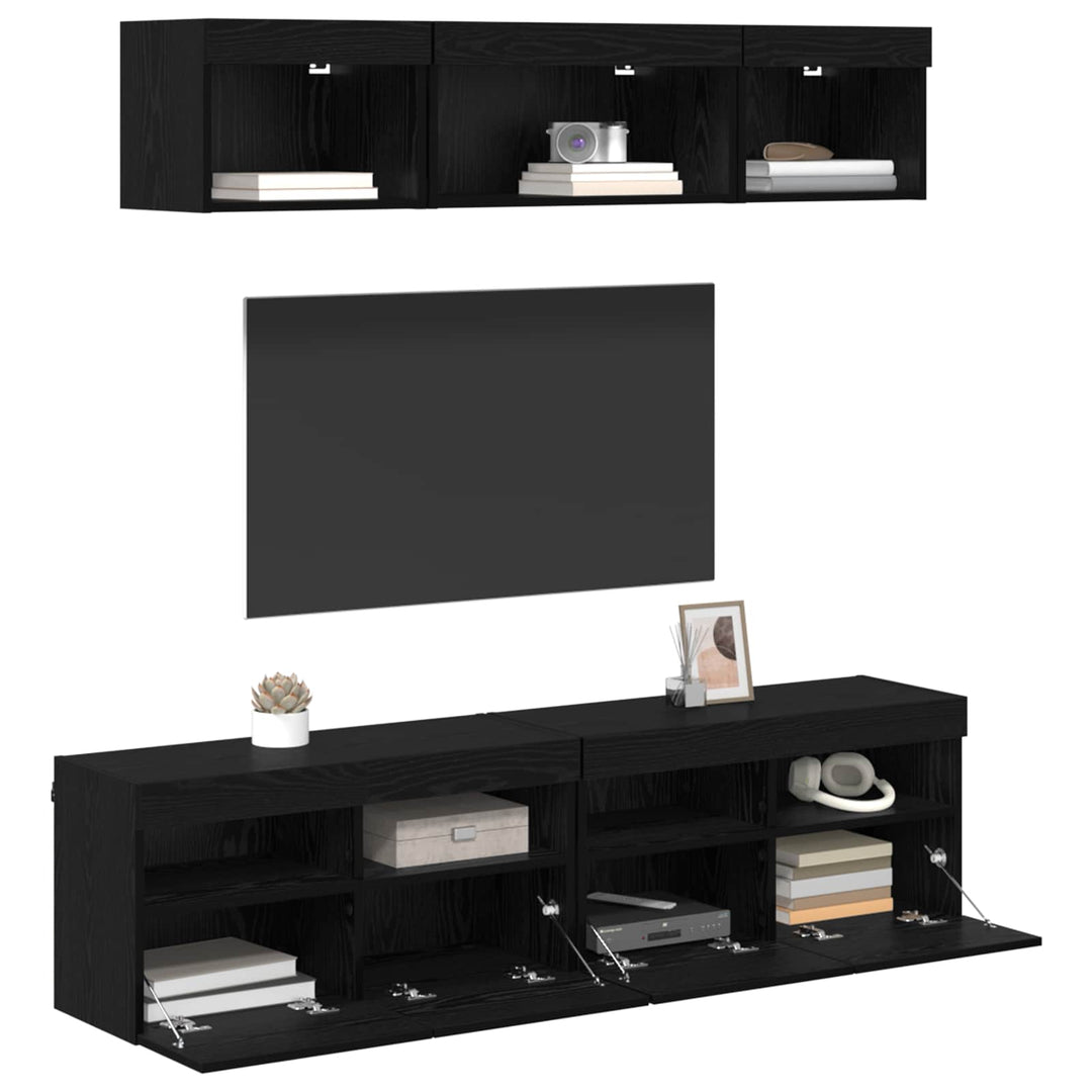 TV vægenheder med LED med LED 5 pcs Sort eg 80 x 30 x 40 cm