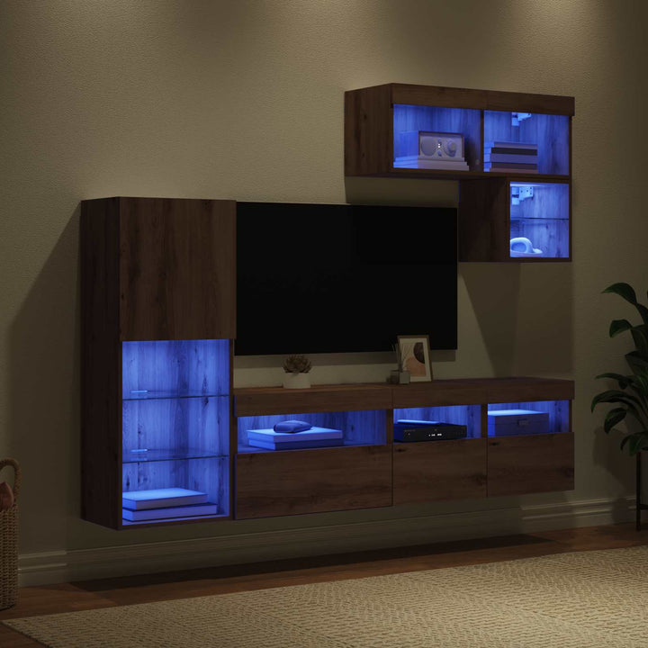 TV Vægmonteringer 6 pcs Artisan Egetræ Konstrueret træ