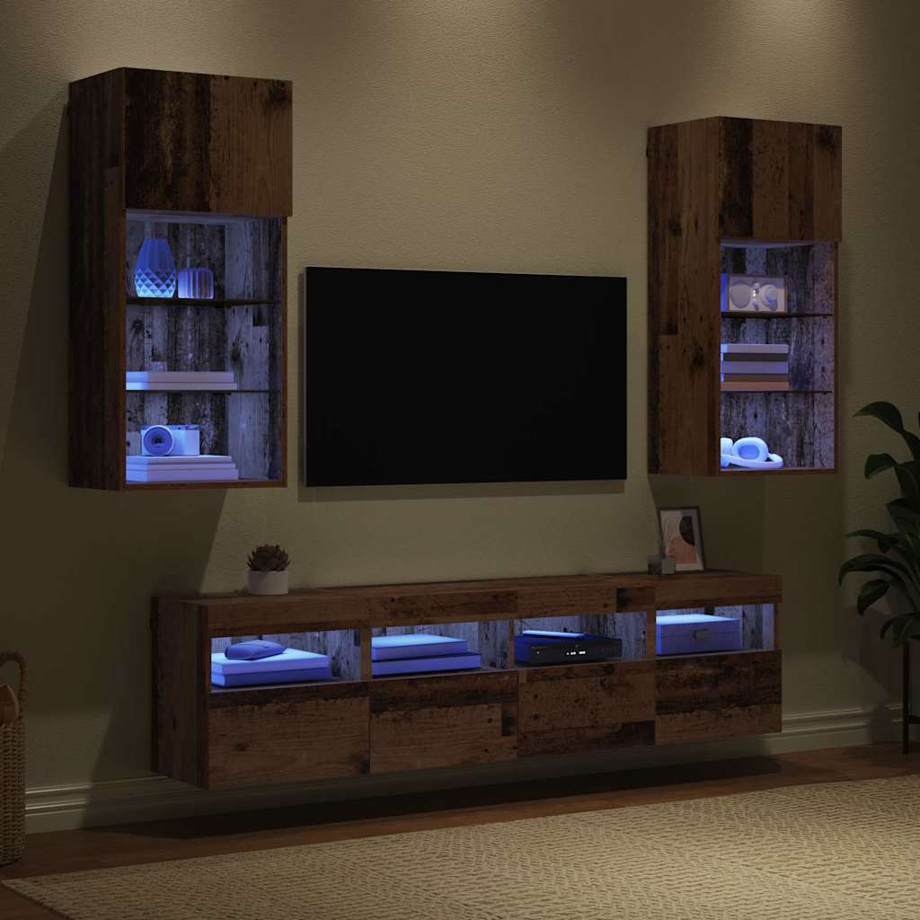TV vægenheder med LED 5 pcs Gammelt træ 40,5 x 30 x 90 cm