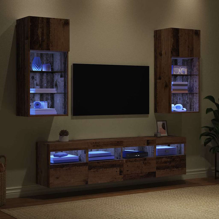 TV vægenheder med LED 5 pcs Gammelt træ 40,5 x 30 x 90 cm