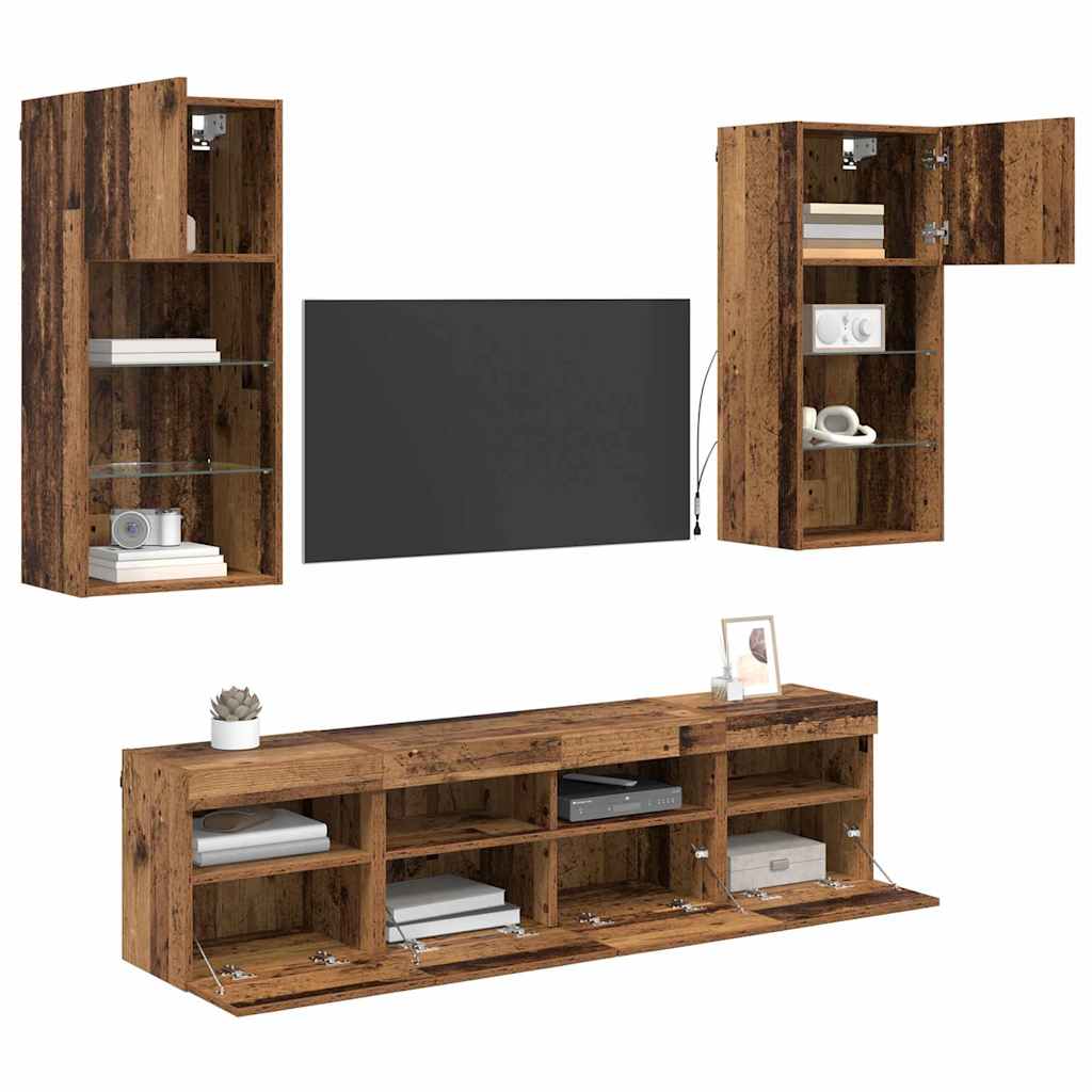 TV vægenheder med LED 5 pcs Gammelt træ 40,5 x 30 x 90 cm