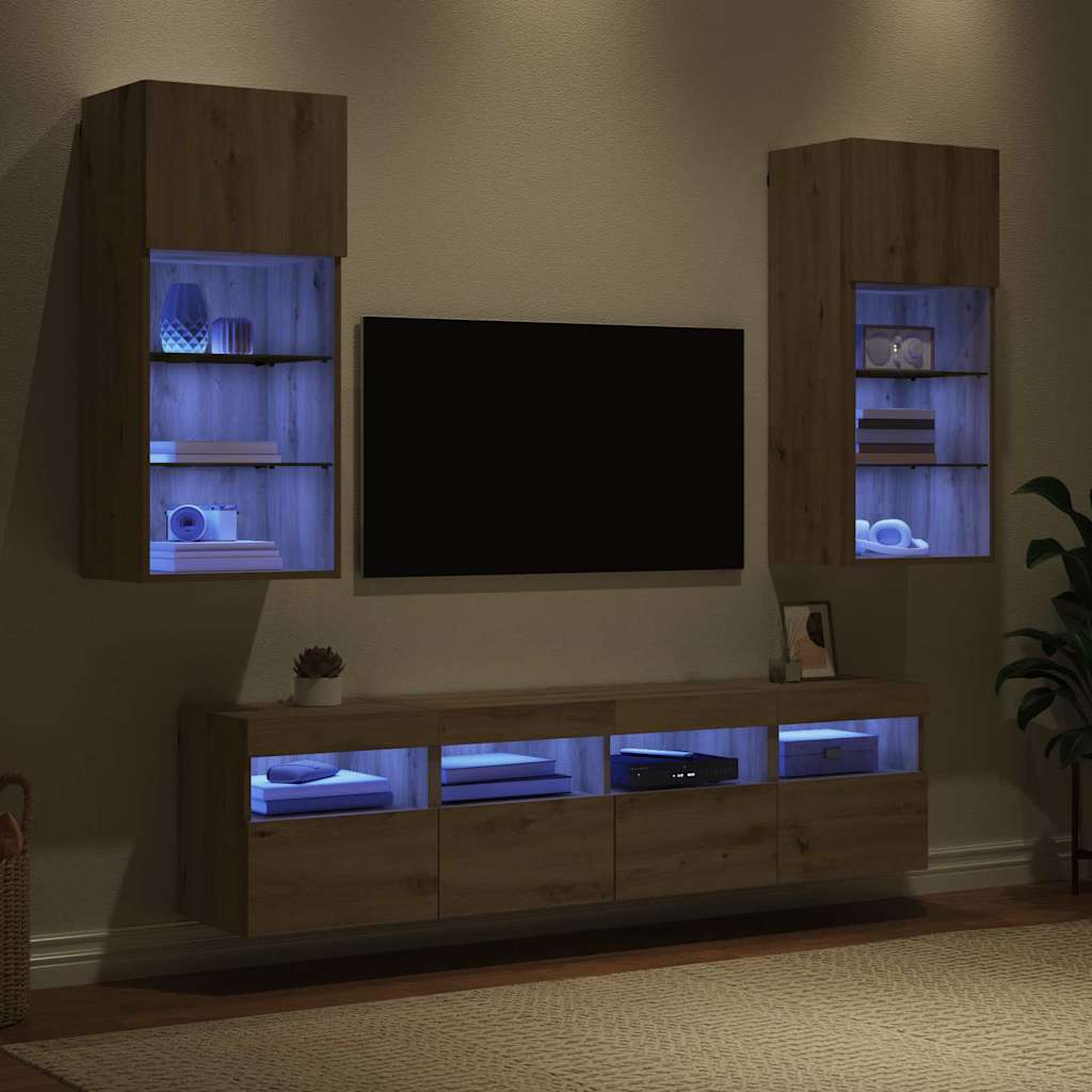 TV vægenheder med LED 5 pcs Artisan Egetræ Konstrueret træ