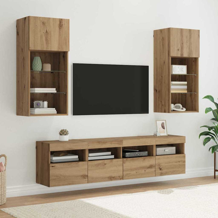 TV vægenheder med LED 5 pcs Artisan Egetræ Konstrueret træ