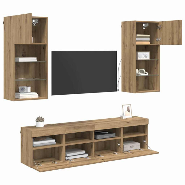 TV vægenheder med LED 5 pcs Artisan Egetræ Konstrueret træ