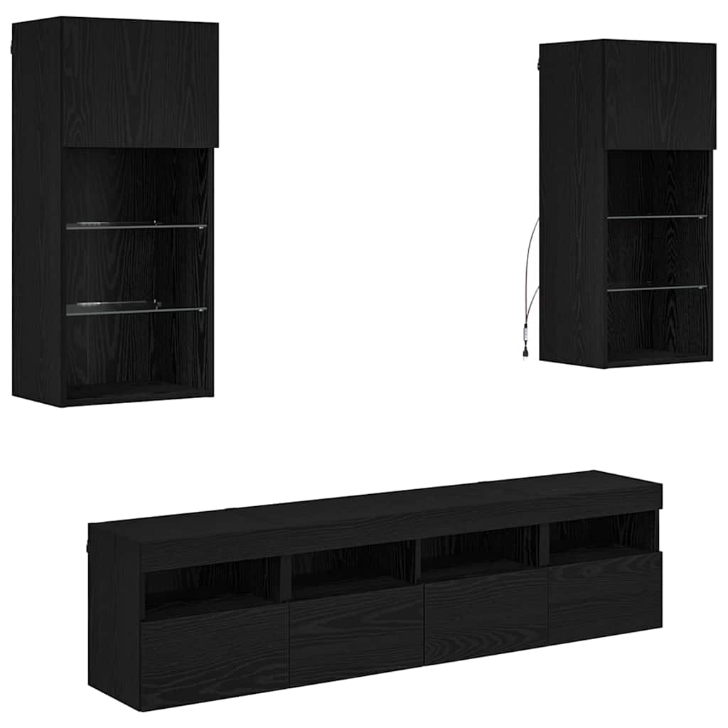 TV vægenheder med LED 5 pcs Sort eg 40,5 x 30 x 90 cm