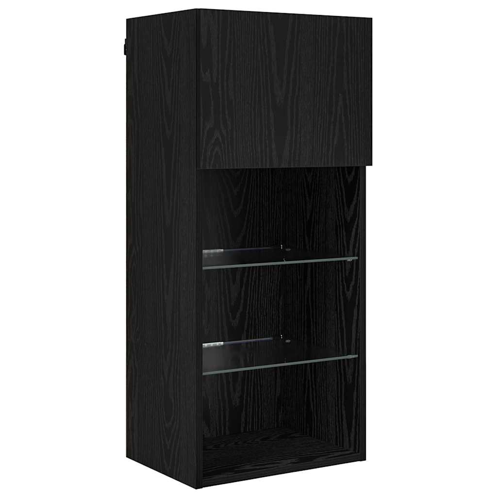 TV vægenheder med LED 5 pcs Sort eg 40,5 x 30 x 90 cm