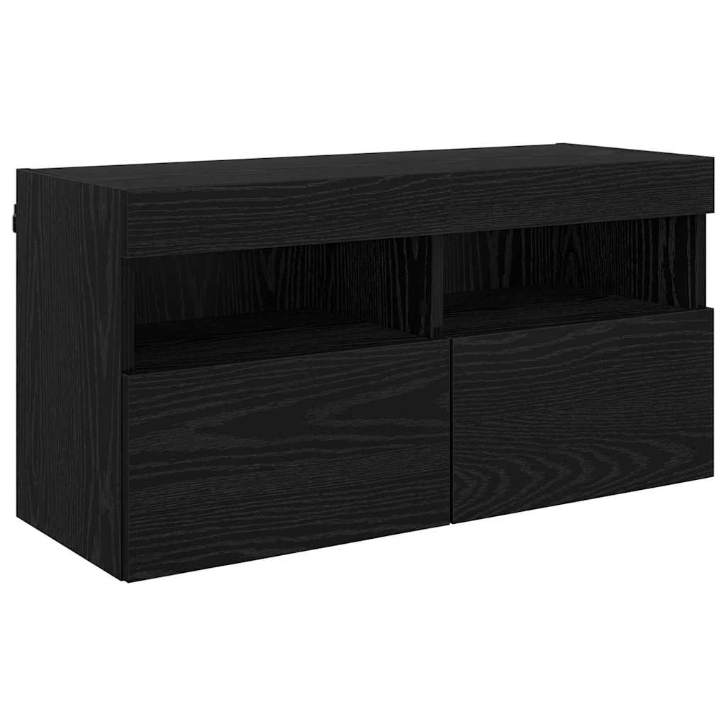 TV vægenheder med LED 5 pcs Sort eg 40,5 x 30 x 90 cm