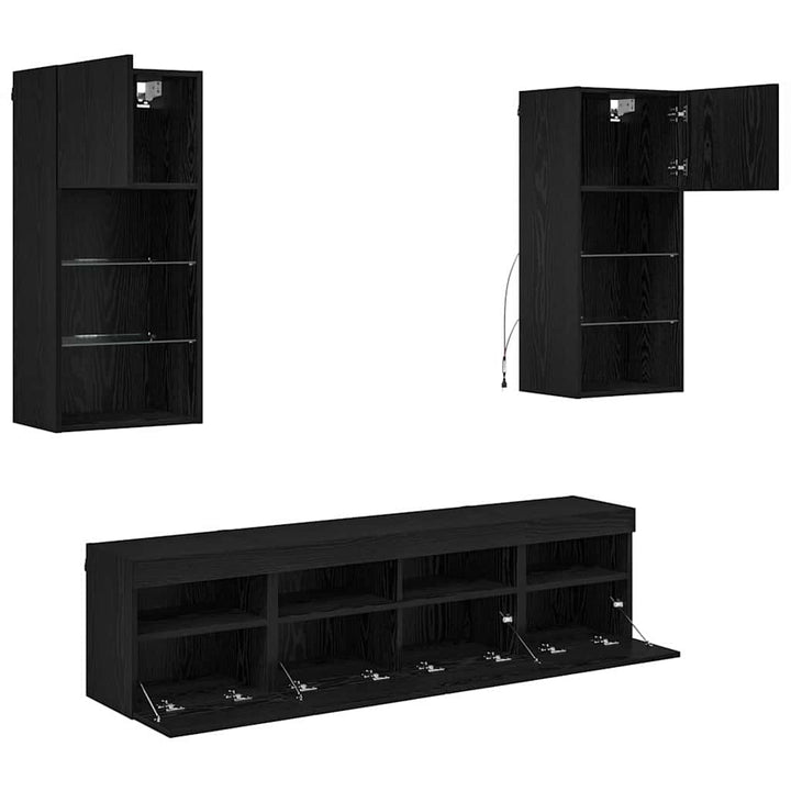TV vægenheder med LED 5 pcs Sort eg 40,5 x 30 x 90 cm