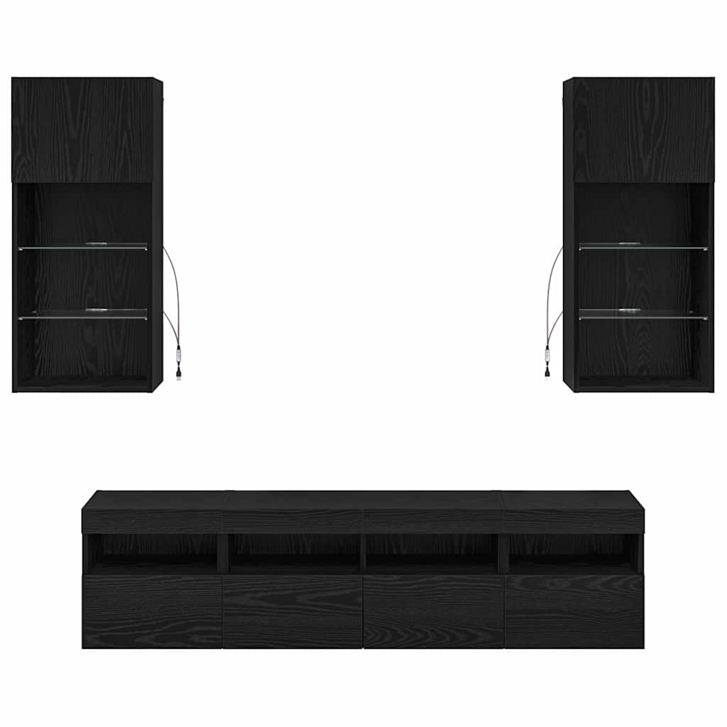 TV vægenheder med LED 5 pcs Sort eg 40,5 x 30 x 90 cm